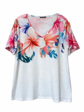 BloomChic White Tee with Pink & Light Blue Floral Wash